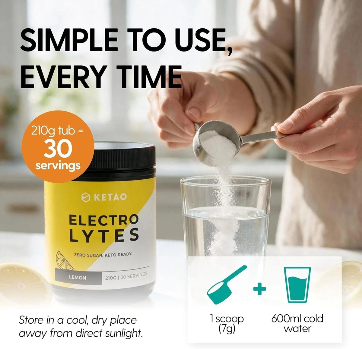 2 Pack KETAO ELECTRO LYTES Lemon Powder Hydration Support ZERO SUGAR 210g
