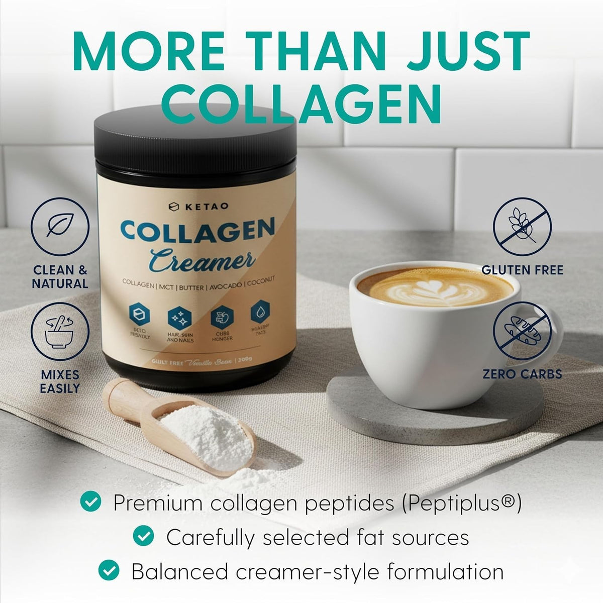Collagen Creamer 300g MCT Keto Coffee Creamer Vanilla Bean Gluten Free - Ketao
