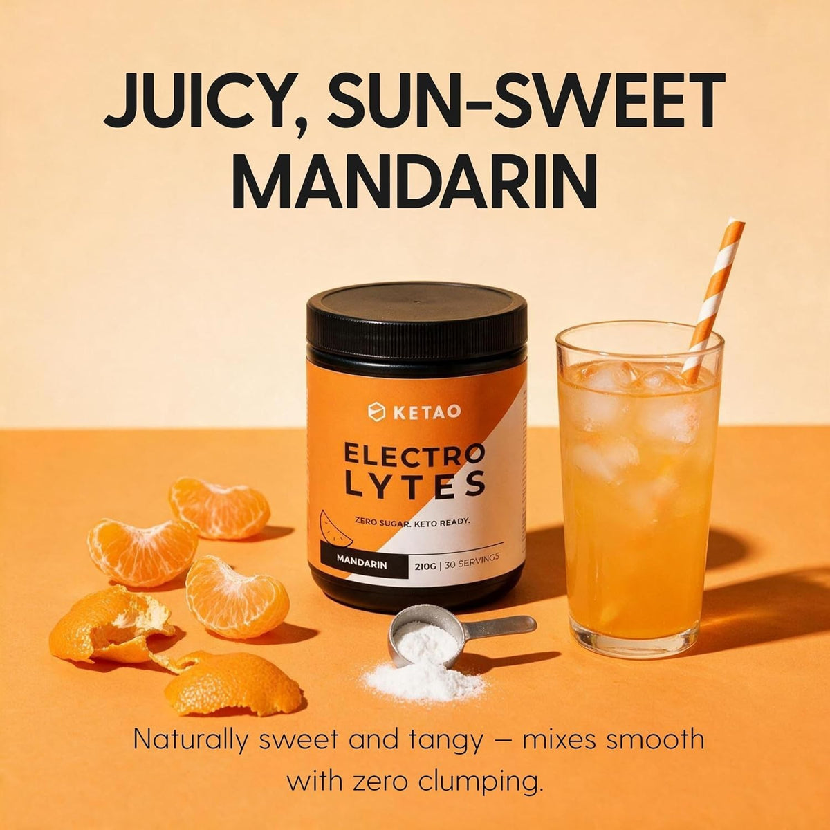 Electrolytes Mandarin Hydration Powder Zero Sugar 210g 30 Servings - Ketao