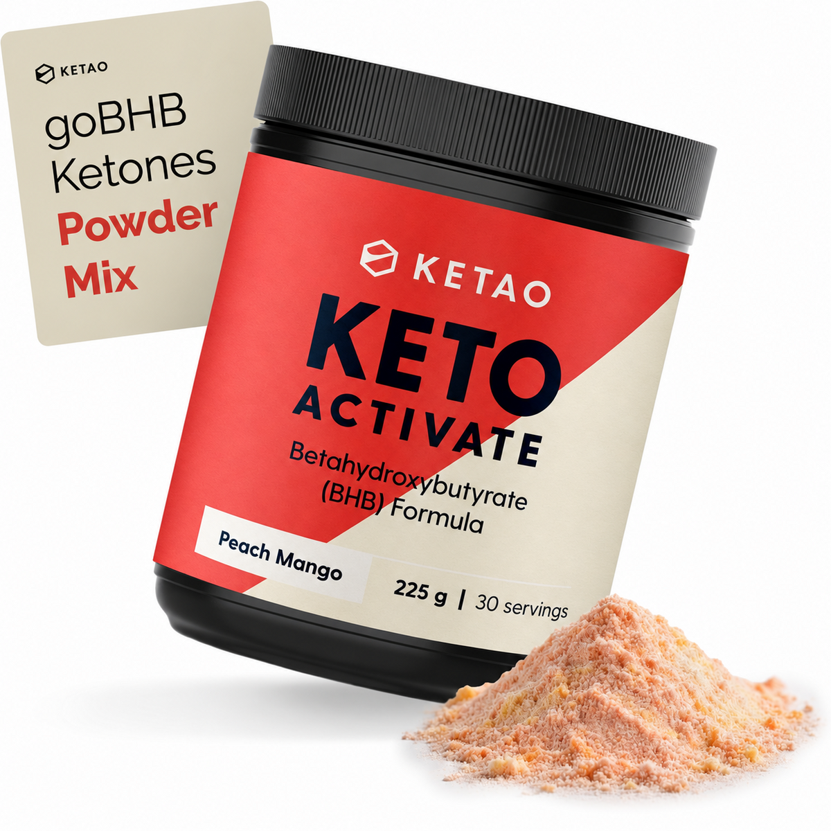 KETAO Keto Activate BHB Powder Peach Mango Energy Focus Prebiotic VEGAN 225g