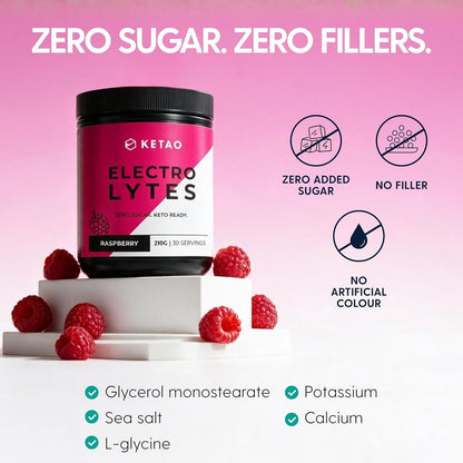 Electro Lytes Raspberry 210g 30 Servings Zero Sugar Keto Hydration - Ketao