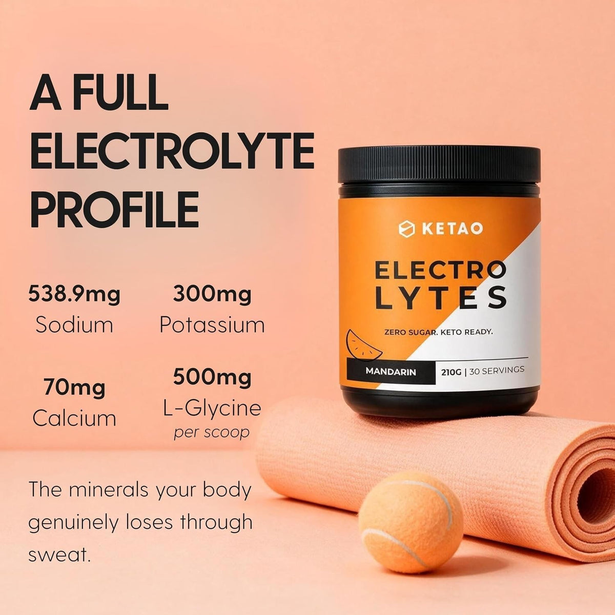 Electrolytes Mandarin Hydration Powder Zero Sugar 210g 30 Servings - Ketao