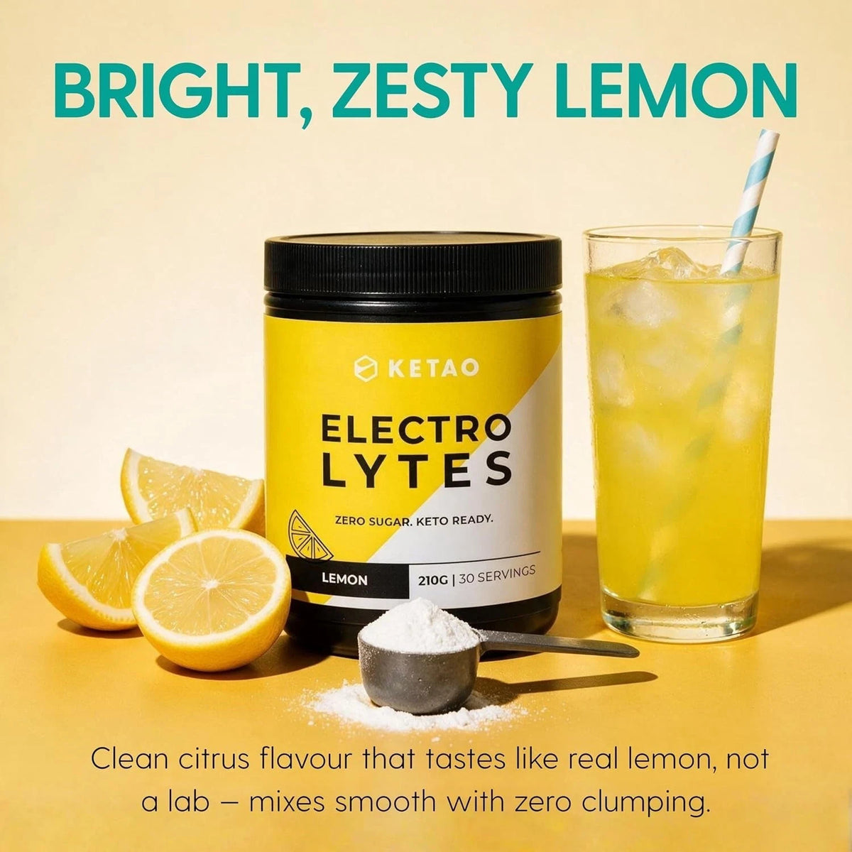 2 Pack KETAO ELECTRO LYTES Lemon Powder Hydration Support ZERO SUGAR 210g