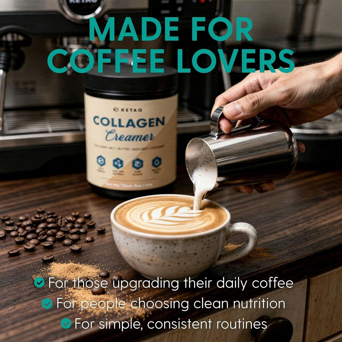 Collagen Creamer 300g MCT Keto Coffee Creamer Vanilla Bean Gluten Free - Ketao