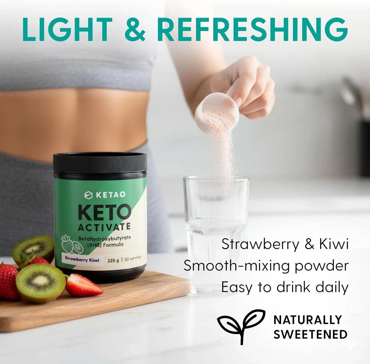 2 Pack KETAO Activate BHB Powder Strawberry Kiwi Energy Prebiotic VEGAN 225g