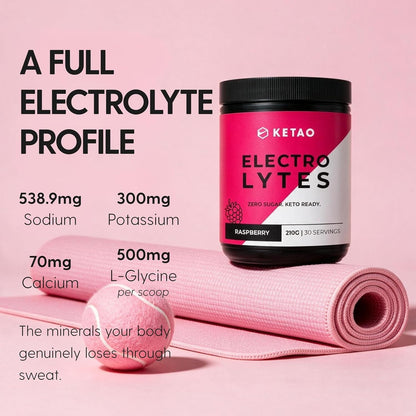 Electro Lytes Raspberry 210g 30 Servings Zero Sugar Keto Hydration - Ketao