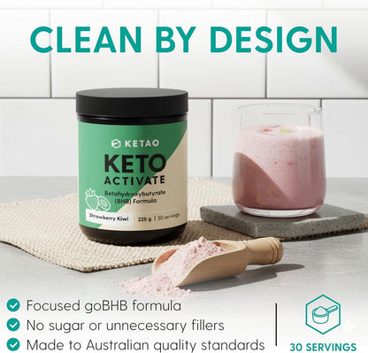 Keto Activate BHB Ketones Powder Strawberry & Kiwi 225g 30 Servings - Ketao