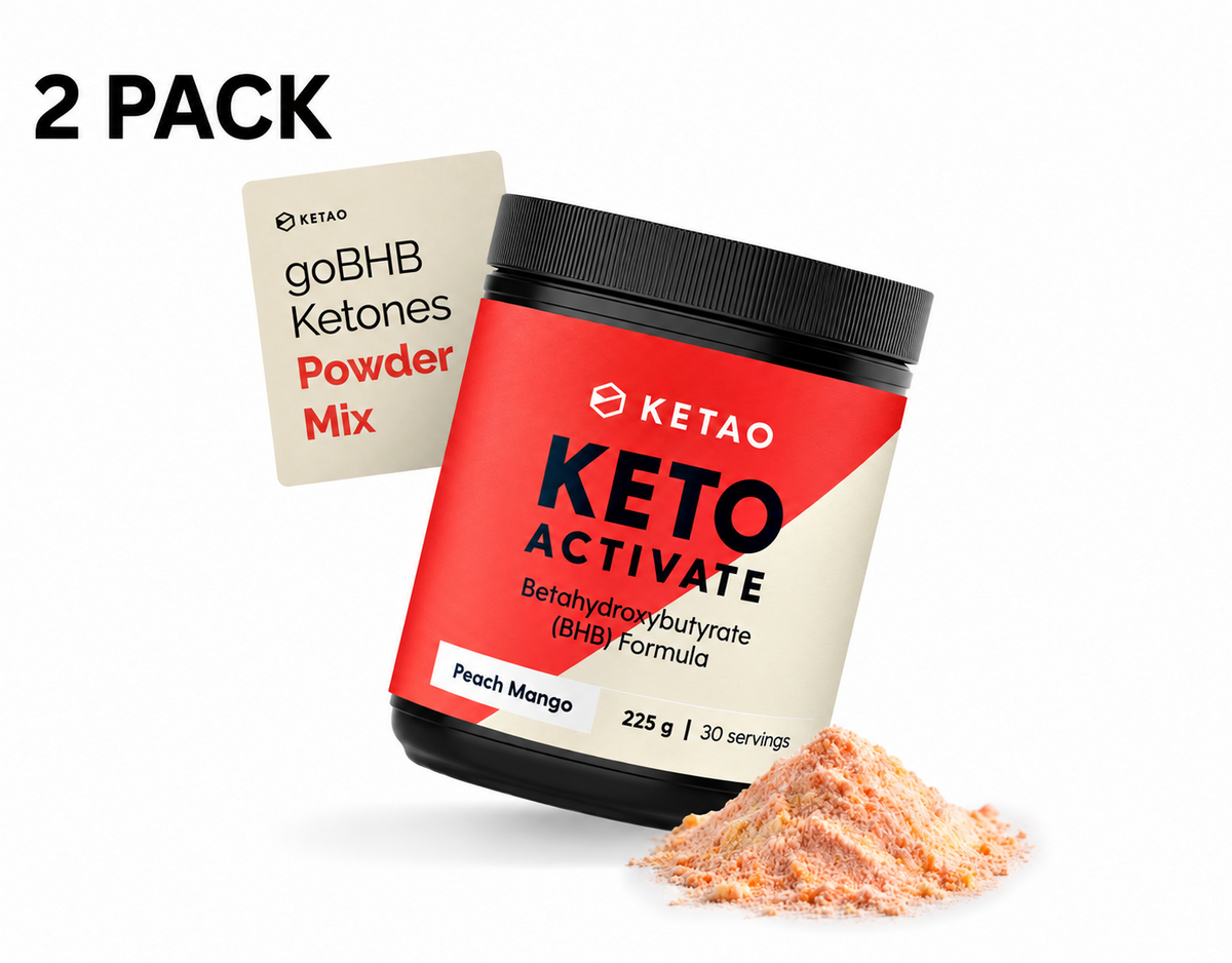 2 Pack KETAO Activate BHB Powder Peach Mango Energy Focus Prebiotic VEGAN 225g