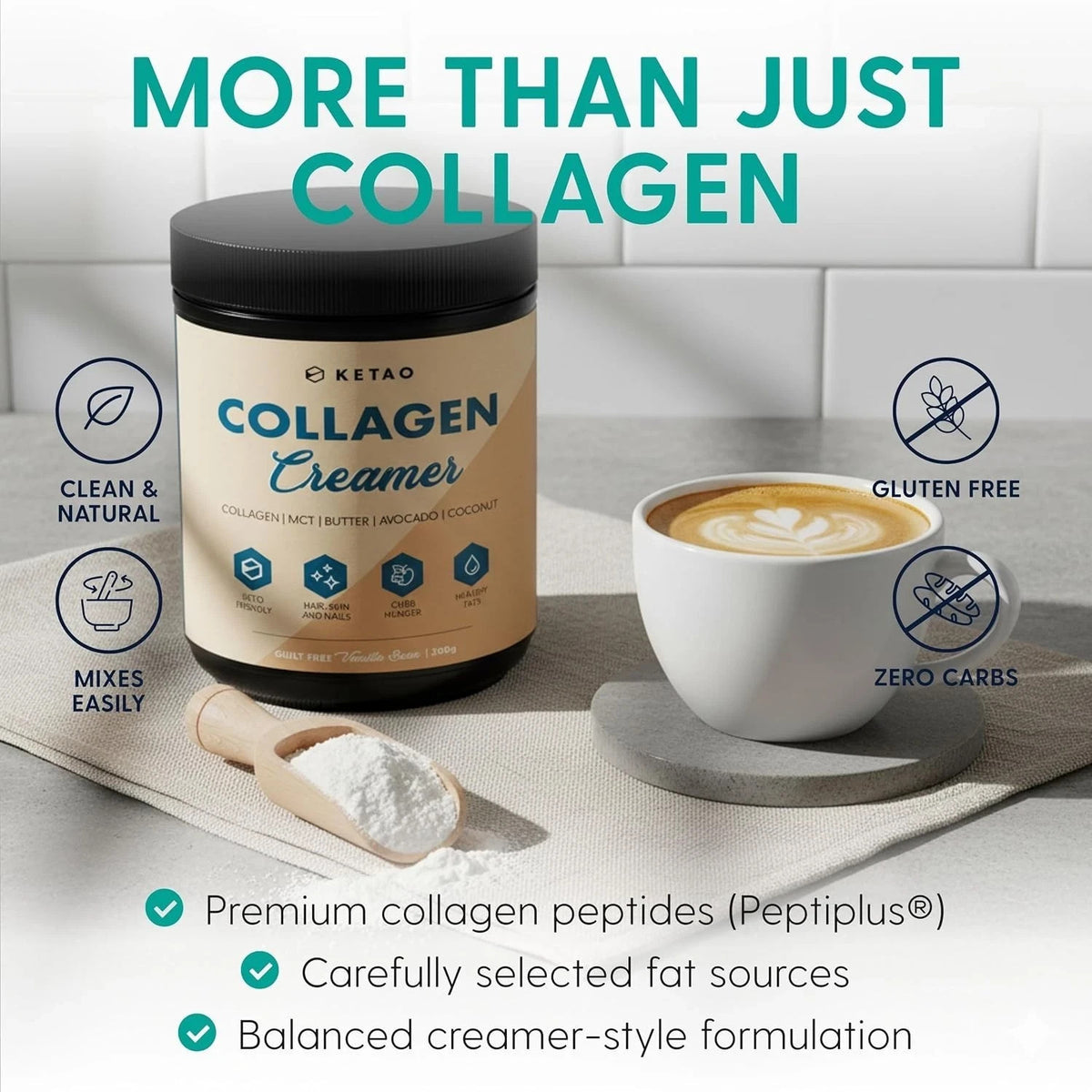 2 Pack KETAO Bovine Collagen Creamer MCT Keto Coffee BEAN GLUTEN FREE 300g