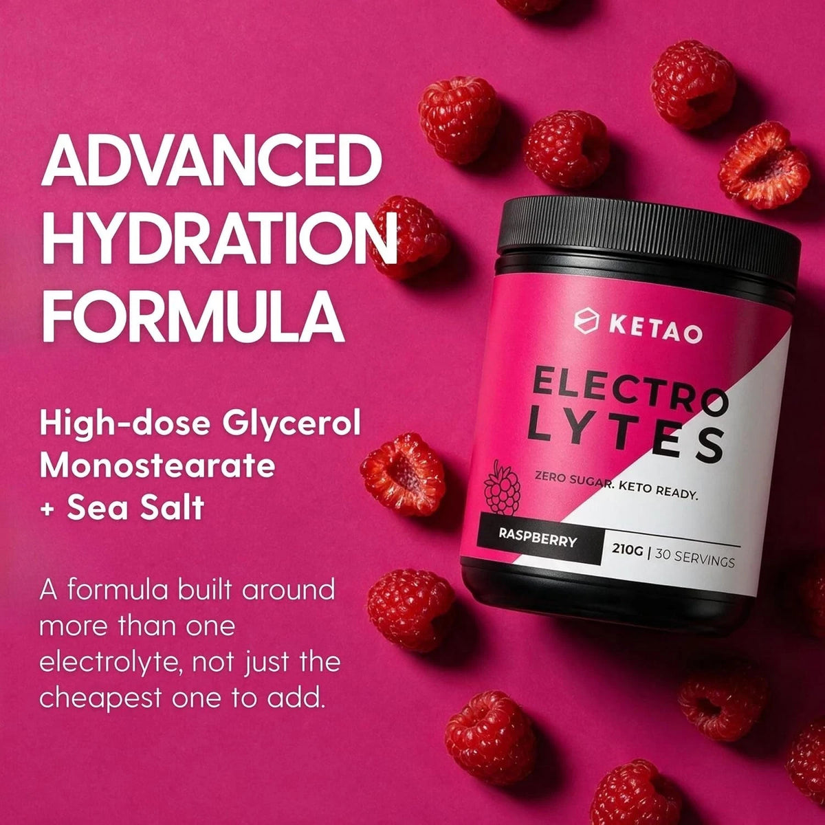 2 Pack KETAO Electrolytes Raspberry ZERO SUGAR Keto Hydration No Fille 210g